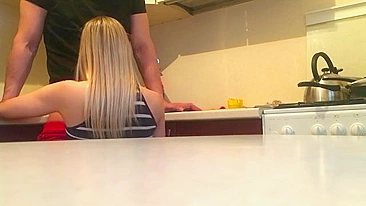 Spy on Blonde Amateur Doggy Blowjob in Hidden Cam Kitchen Sex