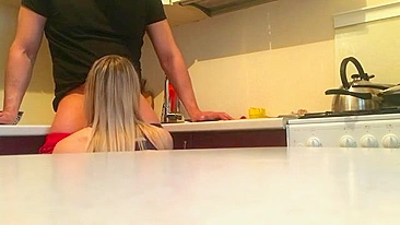 Spy on Blonde Amateur Doggy Blowjob in Hidden Cam Kitchen Sex