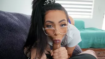 Mischievous brunette MJ Fresh vacuums lover's knob, making it rock hard Mischievous brunette MJ Fresh vacuums lover's knob, making it rock hard