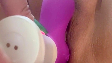 Slutty Wife Hairy Pussy Masturbation with Sex Toy