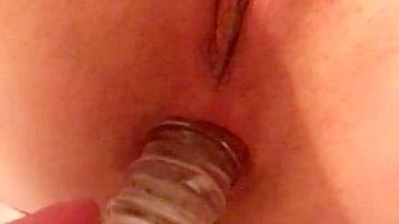 Submissive Girlfriend Masturbates with Glass Dildo in Amateur Anal Sex