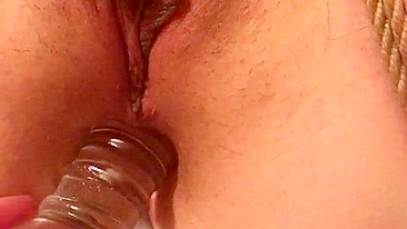 Submissive Girlfriend Masturbates with Glass Dildo in Amateur Anal Sex