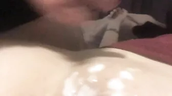 Amateur Girlfriend Perfect Shaved Pussy Masturbates with Cum as Lube