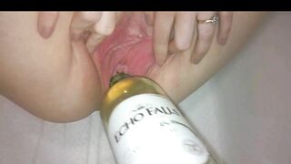 Amateur MILF Wife Homemade Bottle Masturbation with Big Dildo