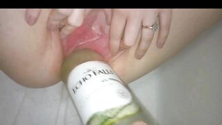 Amateur MILF Wife Homemade Bottle Masturbation with Big Dildo