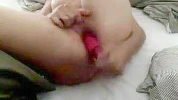 Amateur with Long Legs Masturbates with Homemade Dildo for Intense Orgasm