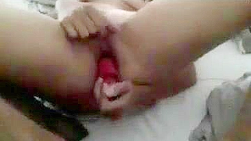 Amateur with Long Legs Masturbates with Homemade Dildo for Intense Orgasm