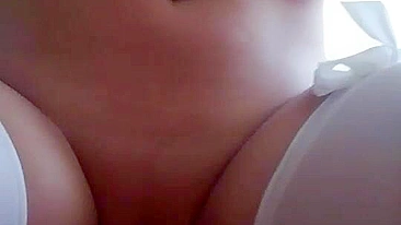 Blonde Amateur with Small Tits Masturbates Loudly with Dildo & Stockings