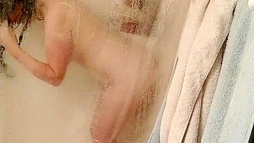 Masturbating with My Dildo in the Shower - Amateur Brunette Chubby Selfie Sex Toy Fuck