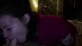 Masturbating College Girl Gags on Fake Cock in Homemade Blowjob