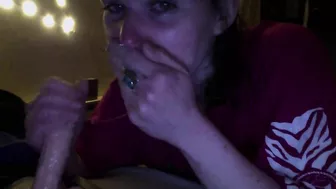 Masturbating College Girl Gags on Fake Cock in Homemade Blowjob