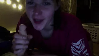 Masturbating College Girl Gags on Fake Cock in Homemade Blowjob