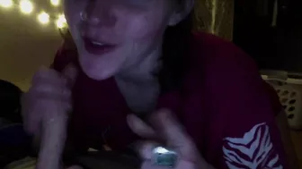 Masturbating College Girl Gags on Fake Cock in Homemade Blowjob