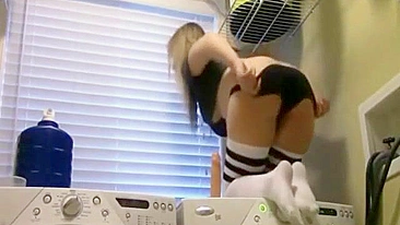 Blonde Amateur Masturbates with Dildo & Socks in Homemade Video