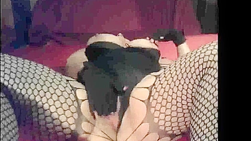 Busty MILF Mia Homemade Lingerie Masturbation with Fishnet Stockings