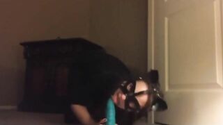 Amateur Catwoman Cosplayer Masturbates with Dildos in BDSM Self Bondage