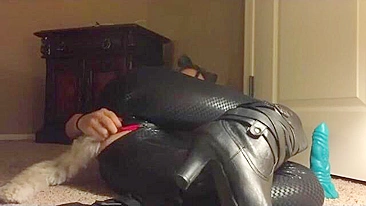 Amateur Catwoman Cosplayer Masturbates with Dildos in BDSM Self Bondage