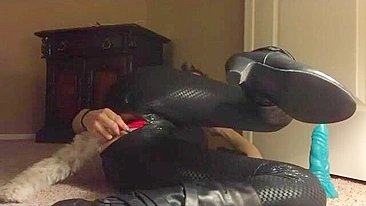 Amateur Catwoman Cosplayer Masturbates with Dildos in BDSM Self Bondage