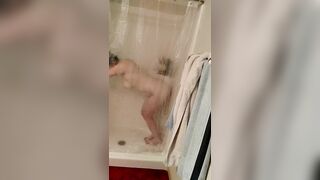 Chubby Amateur Selfie Masturbation with Dildo Fucking in Shower