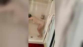 Chubby Amateur Selfie Masturbation with Dildo Fucking in Shower