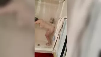 Chubby Amateur Selfie Masturbation with Dildo Fucking in Shower