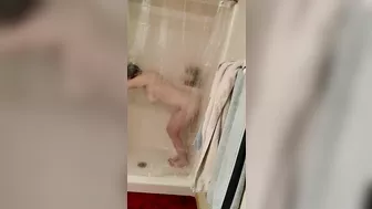 Chubby Amateur Selfie Masturbation with Dildo Fucking in Shower