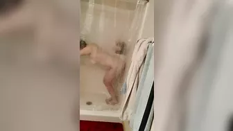 Chubby Amateur Selfie Masturbation with Dildo Fucking in Shower
