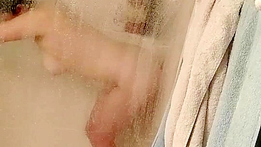 Chubby Amateur Selfie Masturbation with Dildo Fucking in Shower