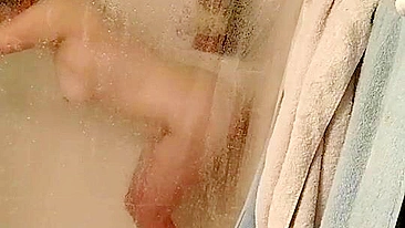 Chubby Amateur Selfie Masturbation with Dildo Fucking in Shower