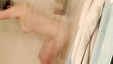 Chubby Amateur Selfie Masturbation with Dildo Fucking in Shower