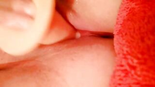 Amateur Masturbates with Dildo & Squirts Wet Pussy in Homemade Video