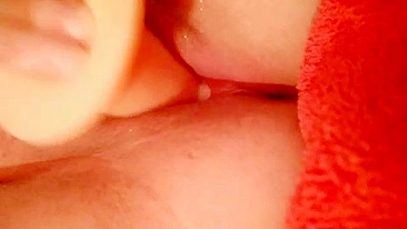 Amateur Masturbates with Dildo & Squirts Wet Pussy in Homemade Video