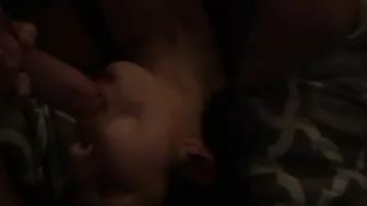 Amateur Brunette Masturbates with Dildo & Sucks Cock for Homemade BJ