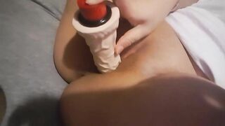 Amateur Masturbates with Big Dildo & Shaved Tight Pussy in Homemade Video