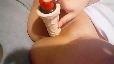 Amateur Masturbates with Big Dildo & Shaved Tight Pussy in Homemade Video