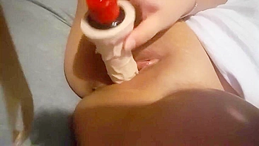 Amateur Masturbates with Big Dildo & Shaved Tight Pussy in Homemade Video