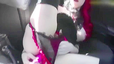 Amateur Girl Masturbating in Public with Sex Toys in Her Uber