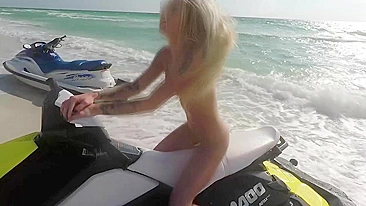 Blonde Masturbates on Jet Ski in Public with Dildo & Fingers