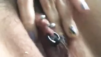 Amateur Hairy Pussy Play with Pierced Clit Orgasm