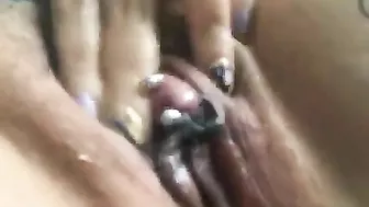 Amateur Hairy Pussy Play with Pierced Clit Orgasm