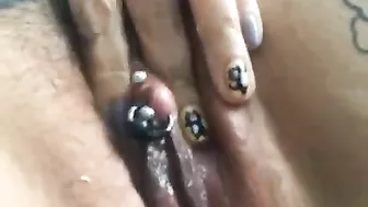 Amateur Hairy Pussy Play with Pierced Clit Orgasm