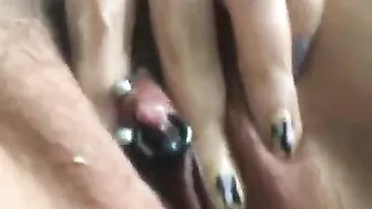 Amateur Hairy Pussy Play with Pierced Clit Orgasm