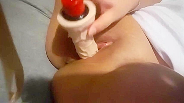 Amateur Masturbates with Big Dildo & Shaved Pussy in Homemade Sex Toy Video