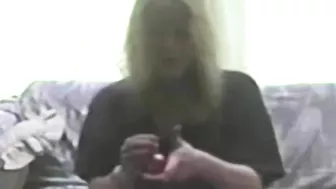 MILF Wife Strips & Masturbates with Real Tits & Blonde Hair