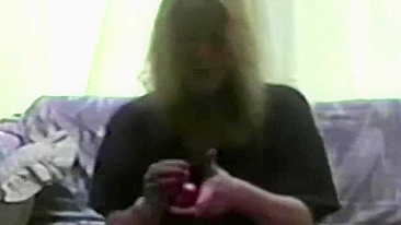 MILF Wife Strips & Masturbates with Real Tits & Blonde Hair