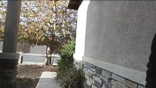 Public Masturbation with Big Boobs on Front Porch