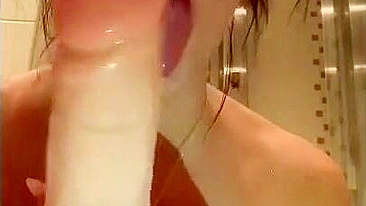 Sexy Brunette Masturbates with Dildo in the Shower