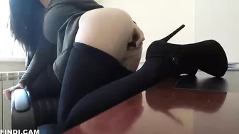 Masturbating in the Office - Amateur Babe Risky Lingerie & Stocking Play