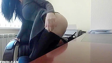 Masturbating in the Office - Amateur Babe Risky Lingerie & Stocking Play