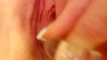 Amateur Masturbates with Ribbed Glass Dildo in Homemade Selfie